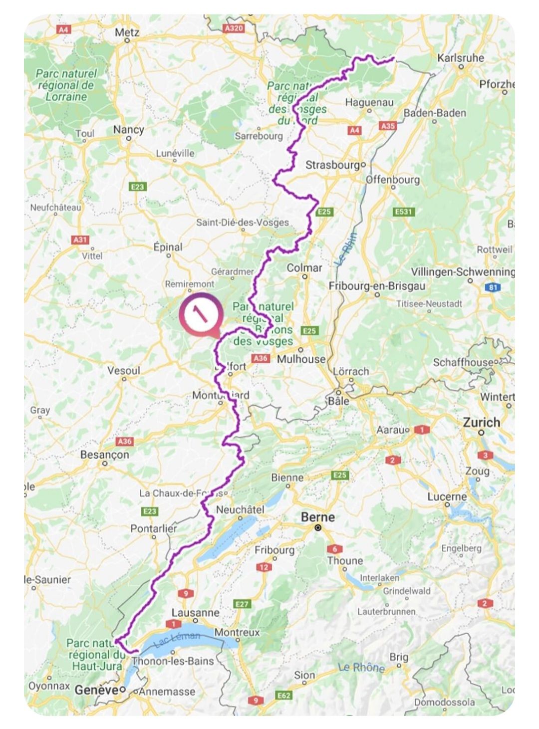 Carte du parcours Etape 1 de l'Hexatrek